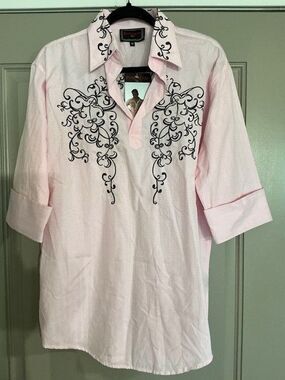 Patroncito USA Pink 3/4 Cuff Sleeves with Black Embroidered Embellishments Sz M